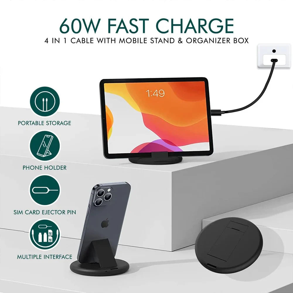 60W Multifunctional USB Type C Data Cable Set Fast Charging